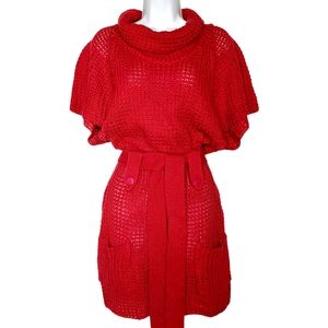 JFW Red Knit Cowl Neck Short Sleeve Belted Tunic Top Large